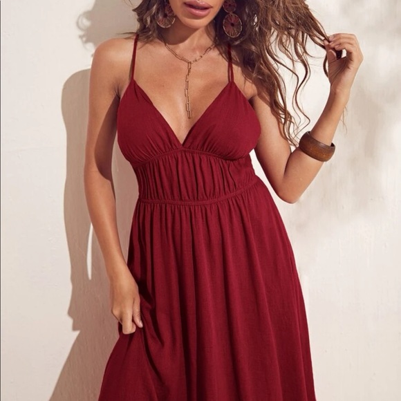 Boho army green crisscross open back cami maxi dress - Picture 14 of 15